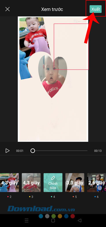 Chạm vào nút Xuất