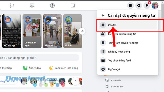 Nhấn vào nút Cài đặt