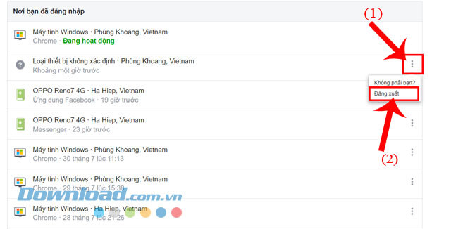 Đăng xuất tài khoản Facebook từ xa