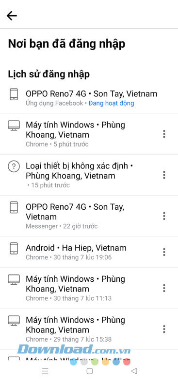 Lịch sử đăng nhập Facebook