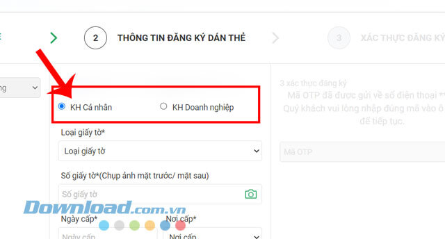 Chọn tài khoản doanh nghiệp hoặc cá nhân