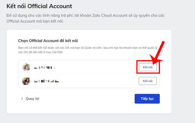 Nhấp chuột vào nút Kết nối