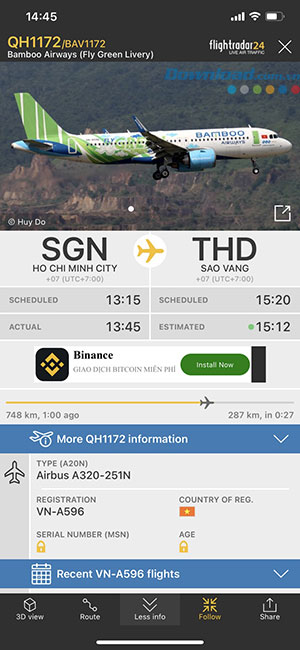 FlightRadar24 cung cấp thông tin đầy đủ về một chuyến bay