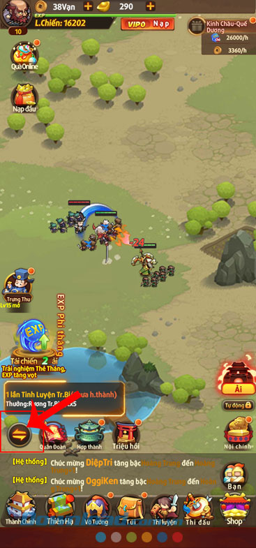 Ấn vào biểu tượng mũi tên