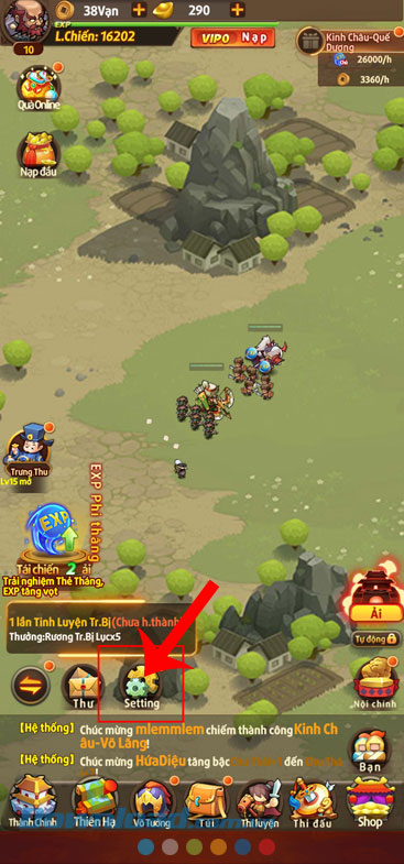 Nhấn vào biểu tượng cài đặt