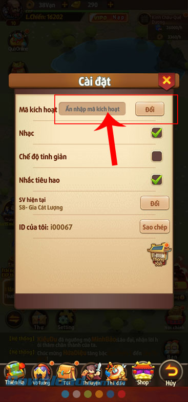 Nhập mã code