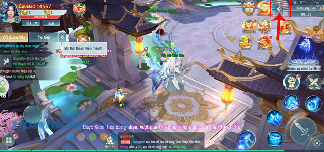 Nhấn vào biểu tượng mũi tên