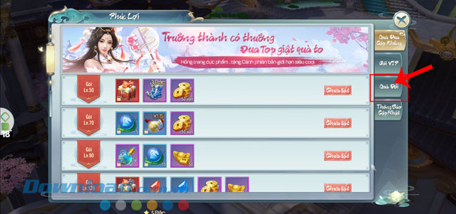 Ấn vào mục Đổi quà