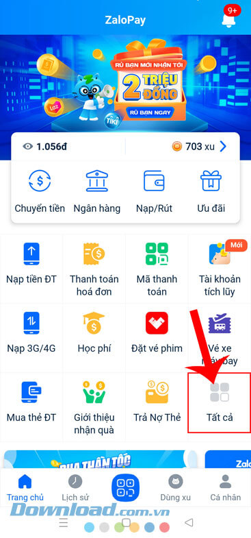 Ấn vào mục Tất cả