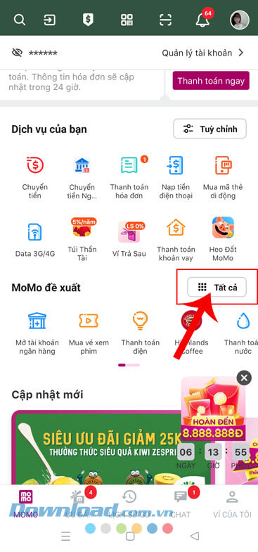 Chạm vào nút Tất cả