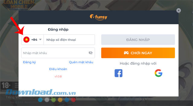 Đăng nhập tài khoản game Loạn Chiến Mobile