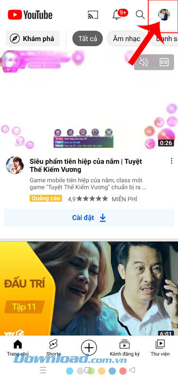 Ấn vào biểu tượng tài khoản