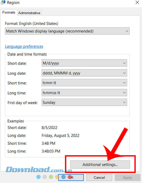 Nhấp chuột vào mục Additional settings
