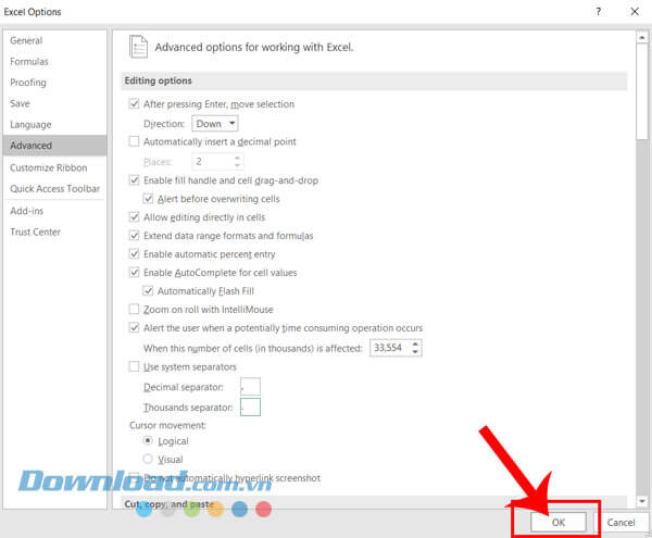 Click chuột vào nút OK