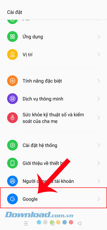 Ấn vào mục Google