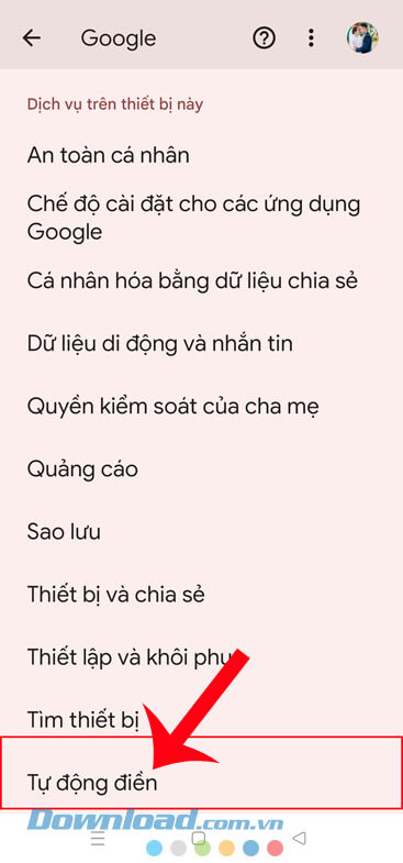 Nhấn vào mục Tự động điền