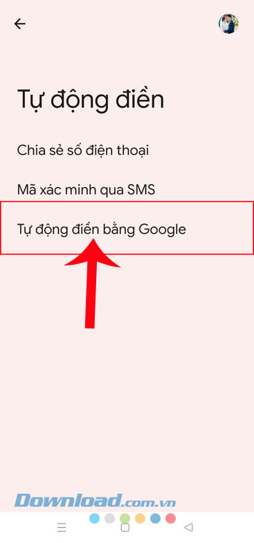 Chạm vào mục Tự động điền bằng Google