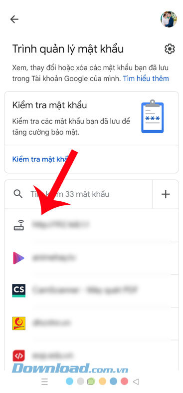 Chọn tài khoản cần đổi mật khẩu