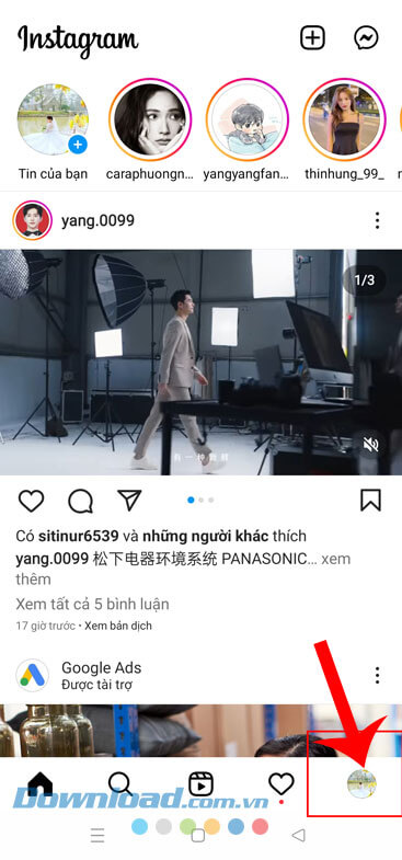 Nhấn vào biểu tượng tài khoản