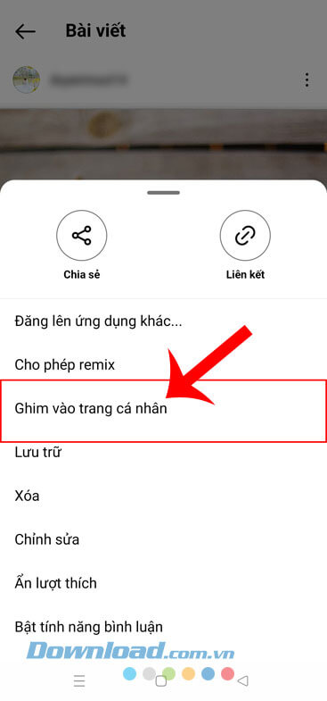 Ấn vào mục Ghim lên trang cá nhân