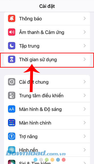 Nhấn vào mục Thời gian sử dụng