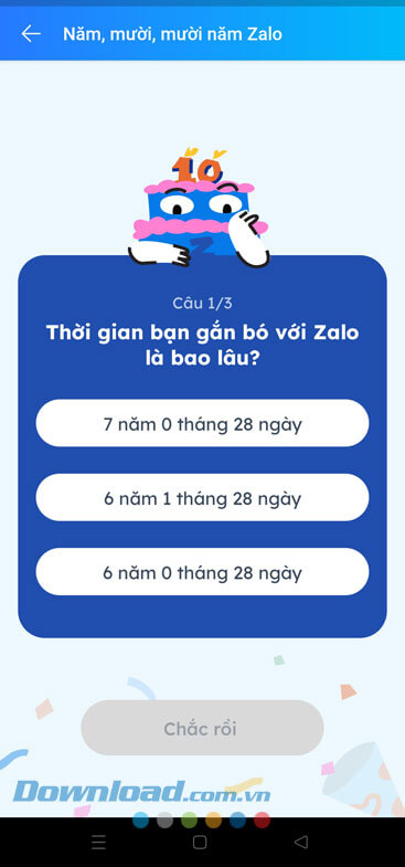 Trả lời câu hỏi 1 của Zalo