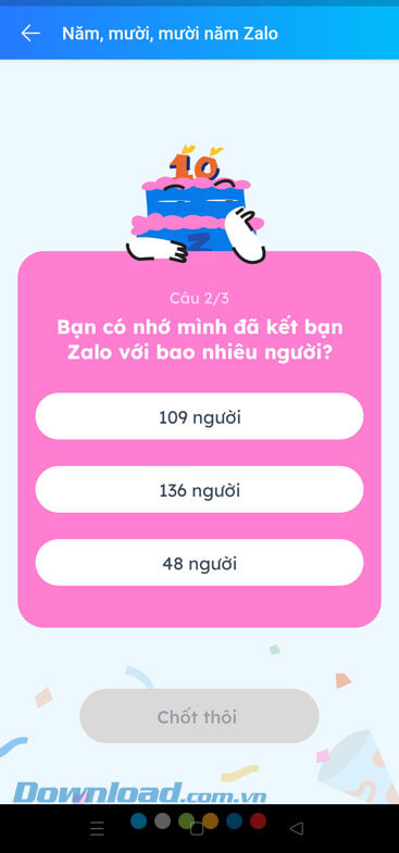 Trả lời câu hỏi 2 của Zalo