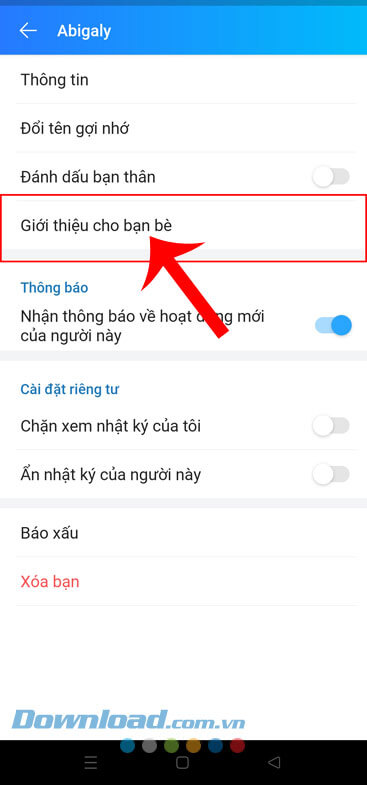 Ấn vào mục Giới thiệu cho bạn bè