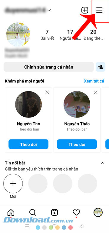 Nhấn vào biểu tượng ba dấu gạch ngang