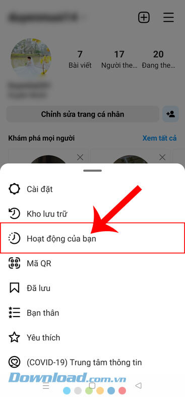 Chạm vào mục Hoạt động của tôi