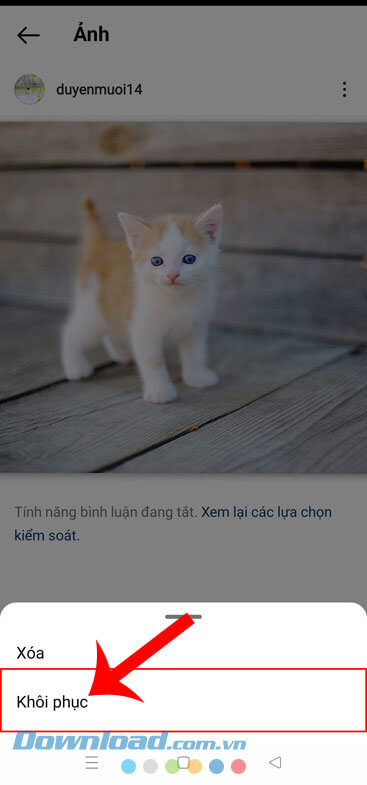 Chạm vào mục Khôi phục