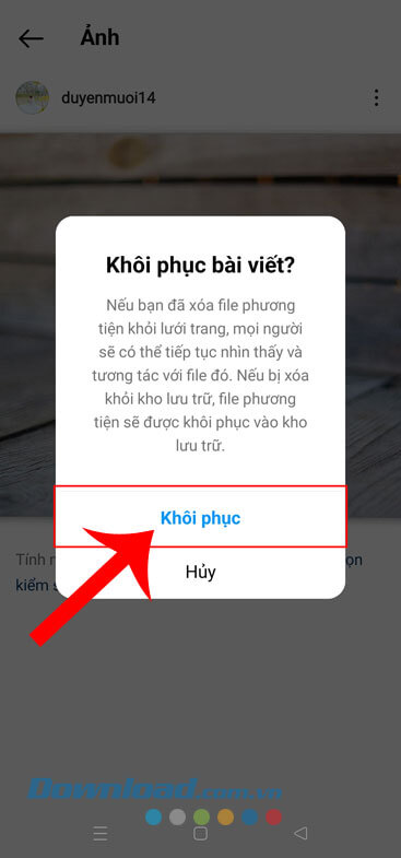 Ấn vào nút Khôi phục