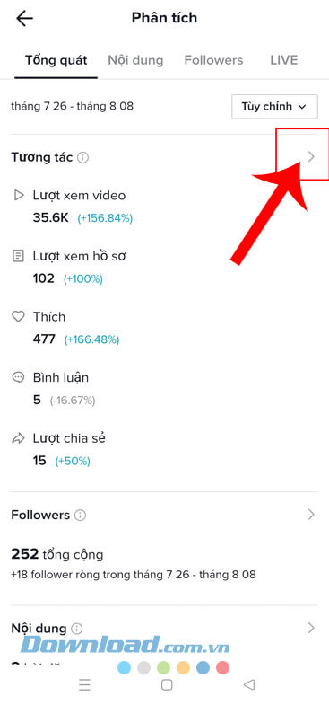 Nhấn vào biểu tượng mũi tên