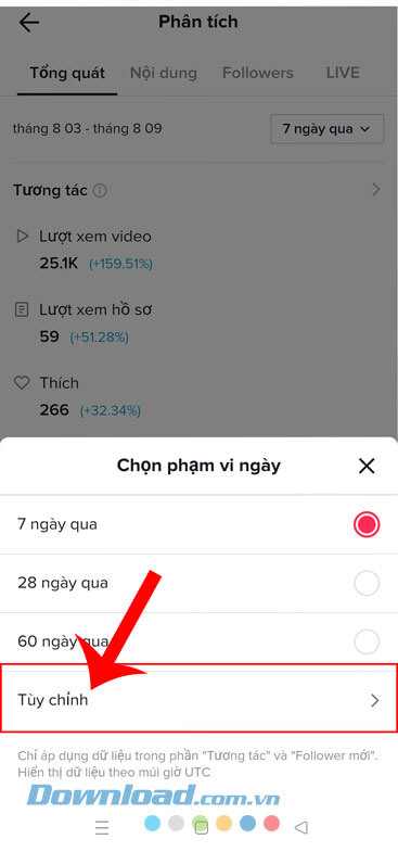Chọn thời gian hoặc ấn vào mục Tùy chỉnh