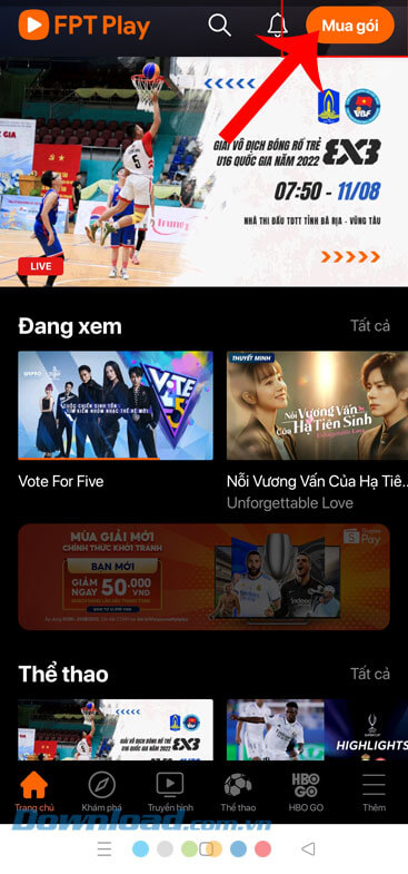 Chạm vào nút Mua gói