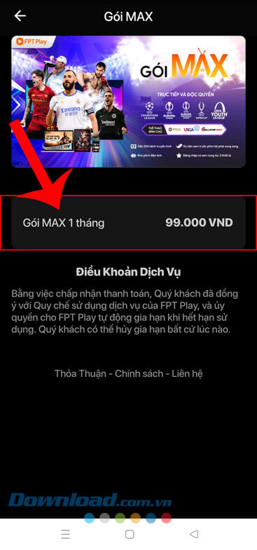 Nhấn vào nút giá gói cước trong 1 tháng