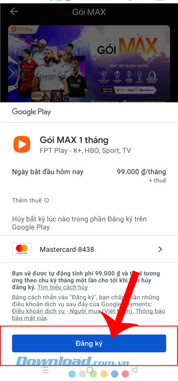 Chạm vào nút Đăng ký