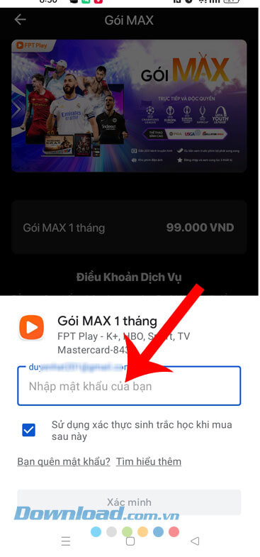 Nhập mật khẩu địa chỉ email