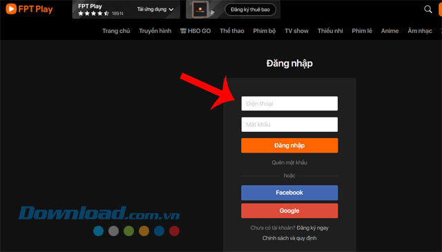 Đăng nhập tài khoản FPT Play