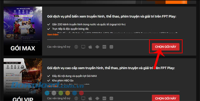 Nhấp chuột vào nút Chọn gói này