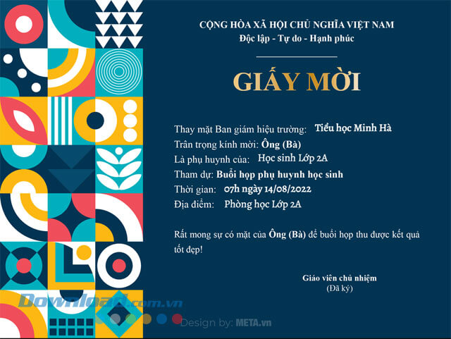 Giấy mời họp phụ huynh