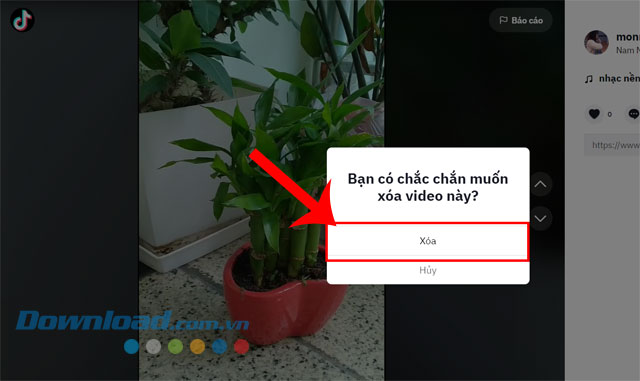 Nhấp chuột vào nút Xóa