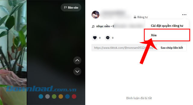 Click chuột vào mục Xóa