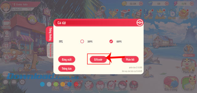 Chạm vào mục Giftcode