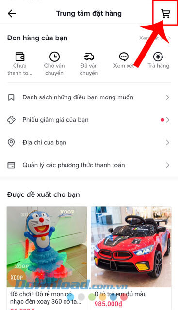Ấn vào mục Giỏ hàng