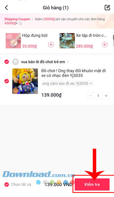 Ấn vào nút Kiểm tra