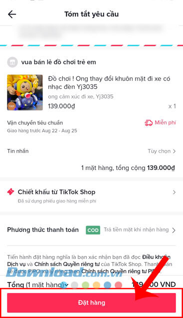 Nhấn vào nút Đặt mua