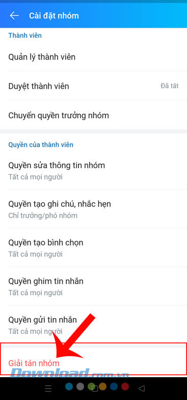 Chạm vào nút Giải tán nhóm