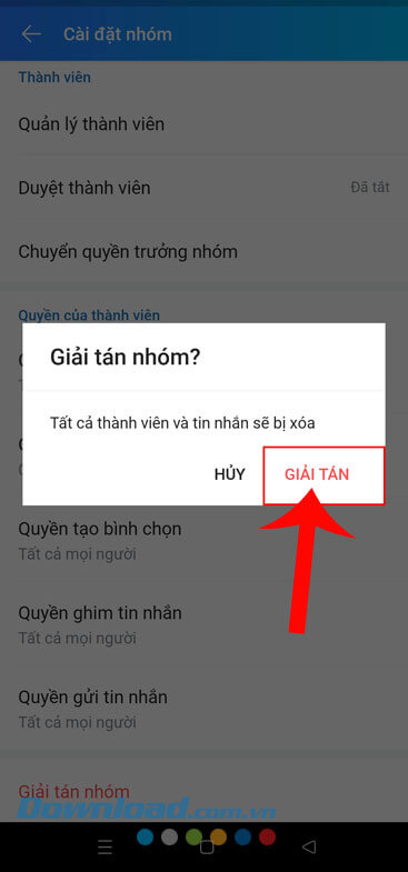 Ấn vào nút Giải tán
