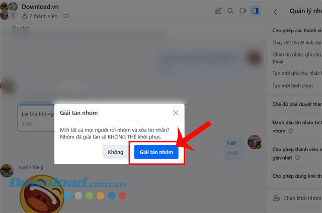 Tiếp tục, nhấn vào nút Giải tán nhóm